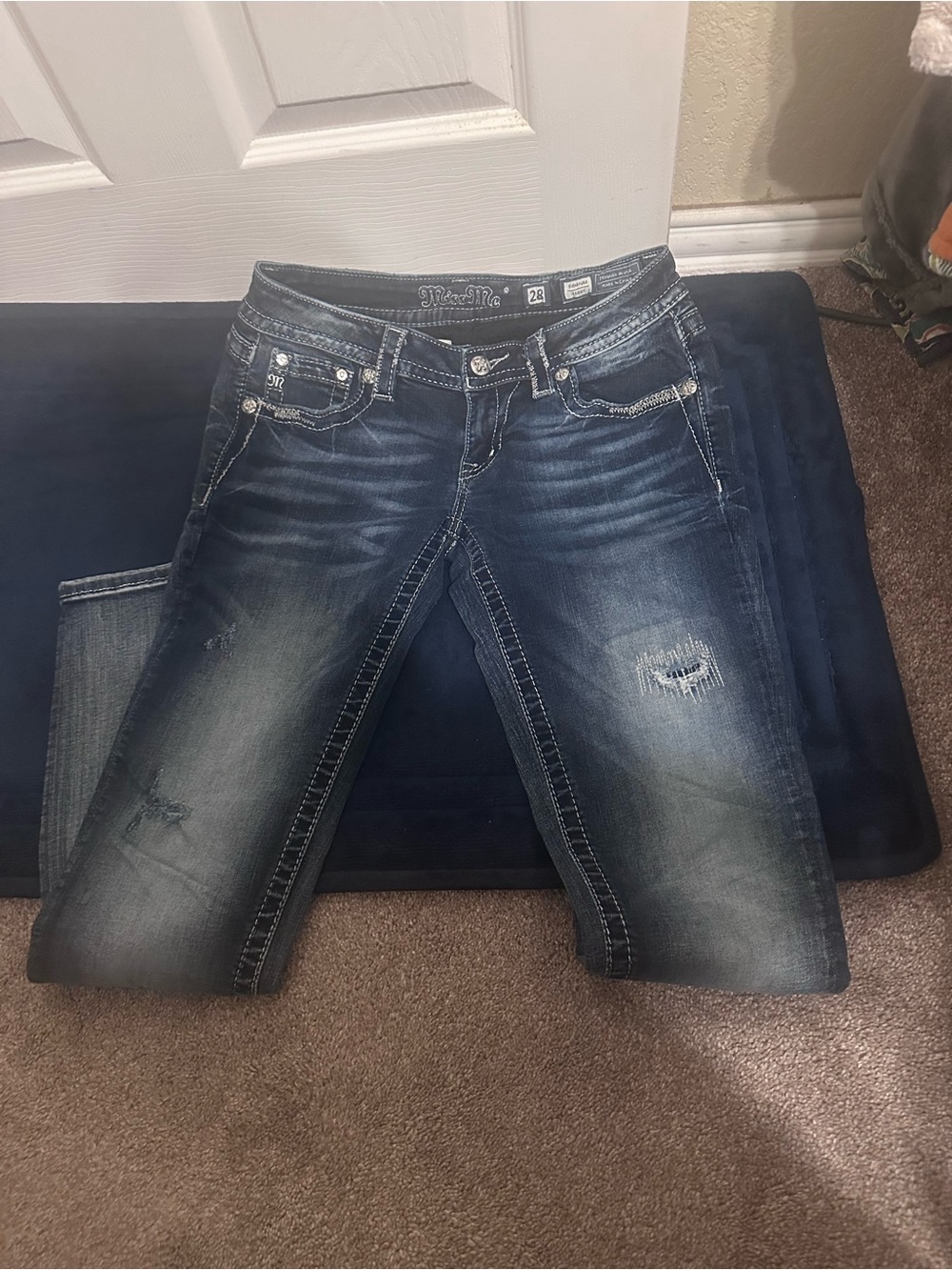 Miss Me Skinny Distressed Faded Blue Jeans
